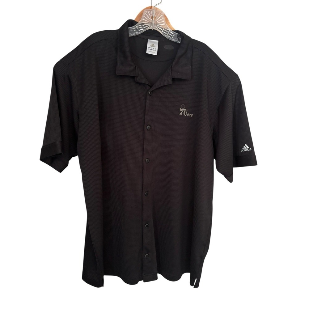 Philadelphia 76ers Adidas Men's Size XL Button Down Black Climacool Short Sleeve